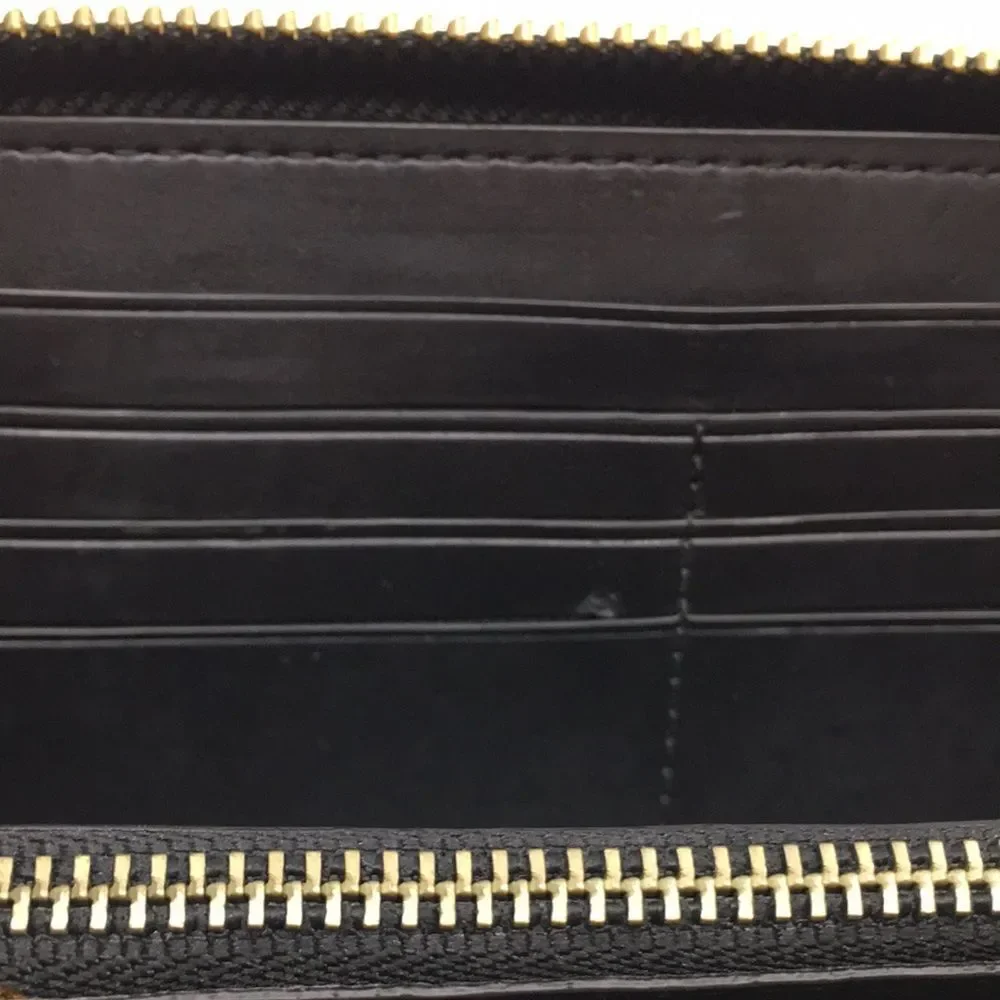Coach Baseball Stitch Accordion Zip Wallet Black Smooth Calf Leather Unisex